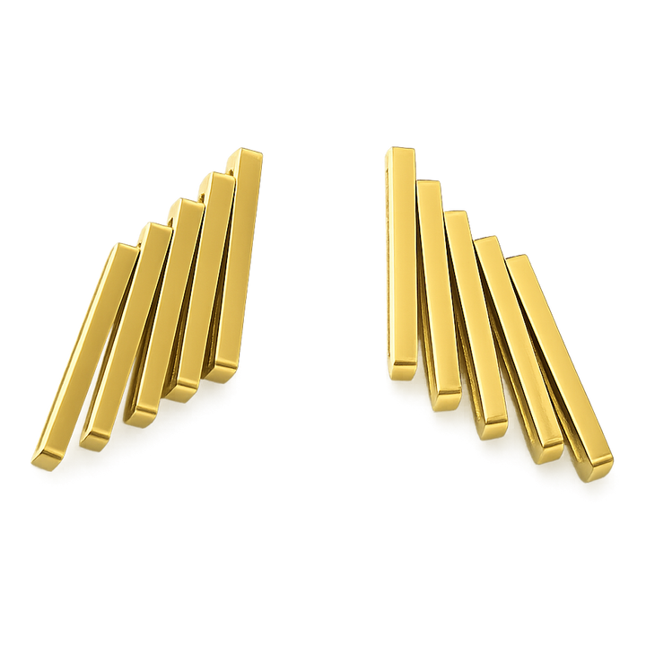 Gold bar earrings on a white background