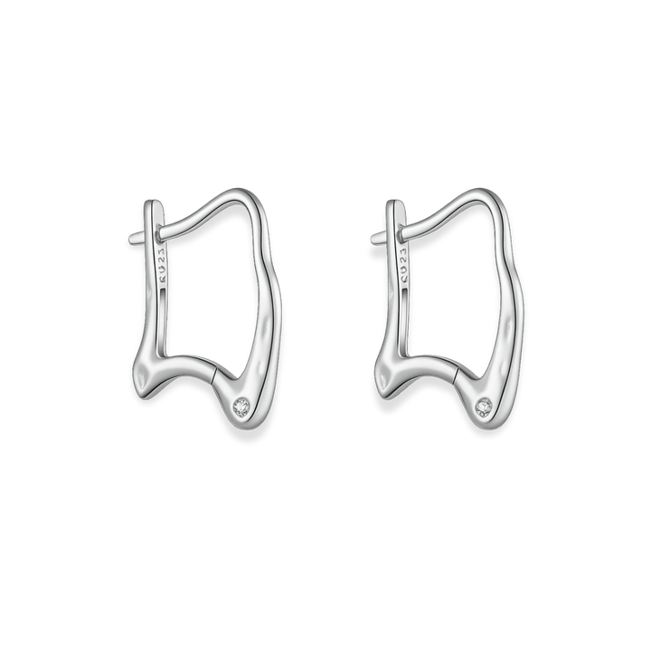 Pair of silver hoop earrings on a white background