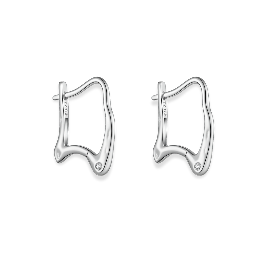 Pair of silver hoop earrings on a white background