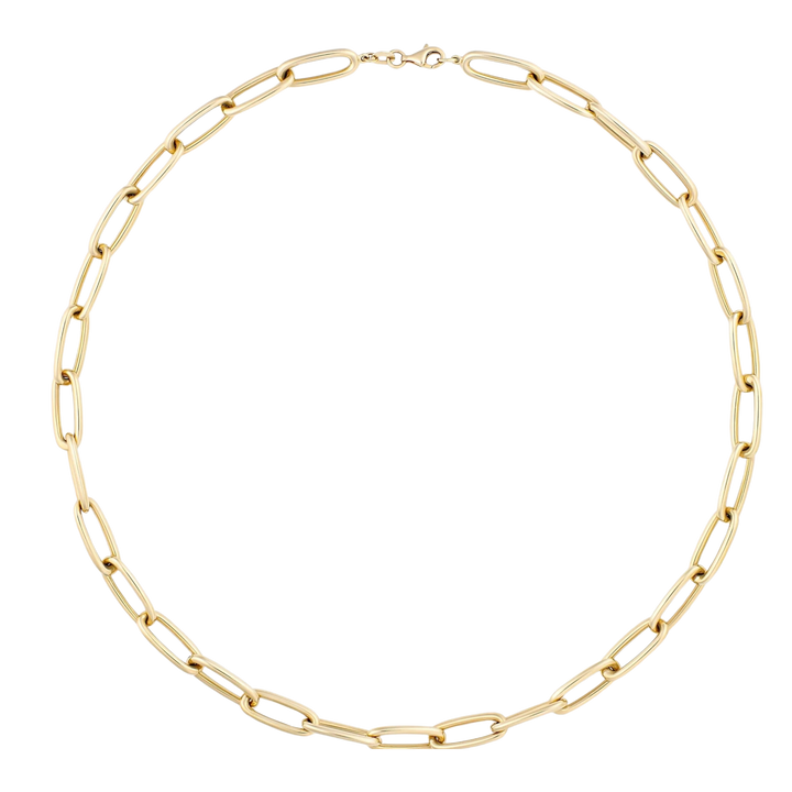 Gold chain necklace on a white background