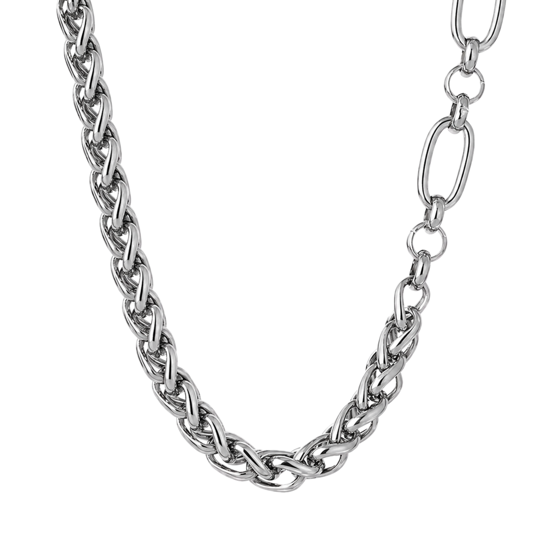Silver chain necklace on a white background