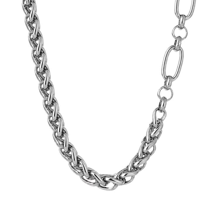 Silver chain necklace on a white background
