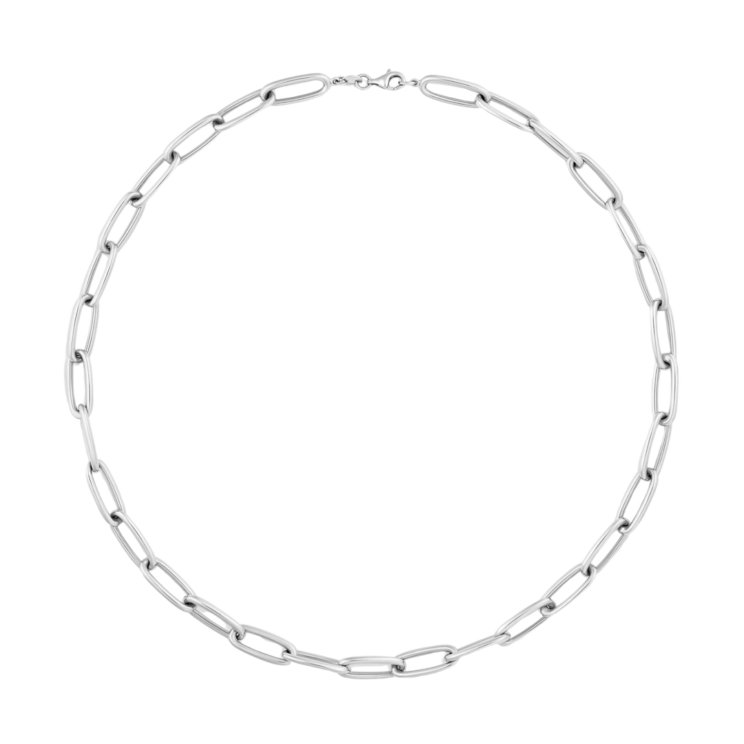 Silver chain necklace on a white background