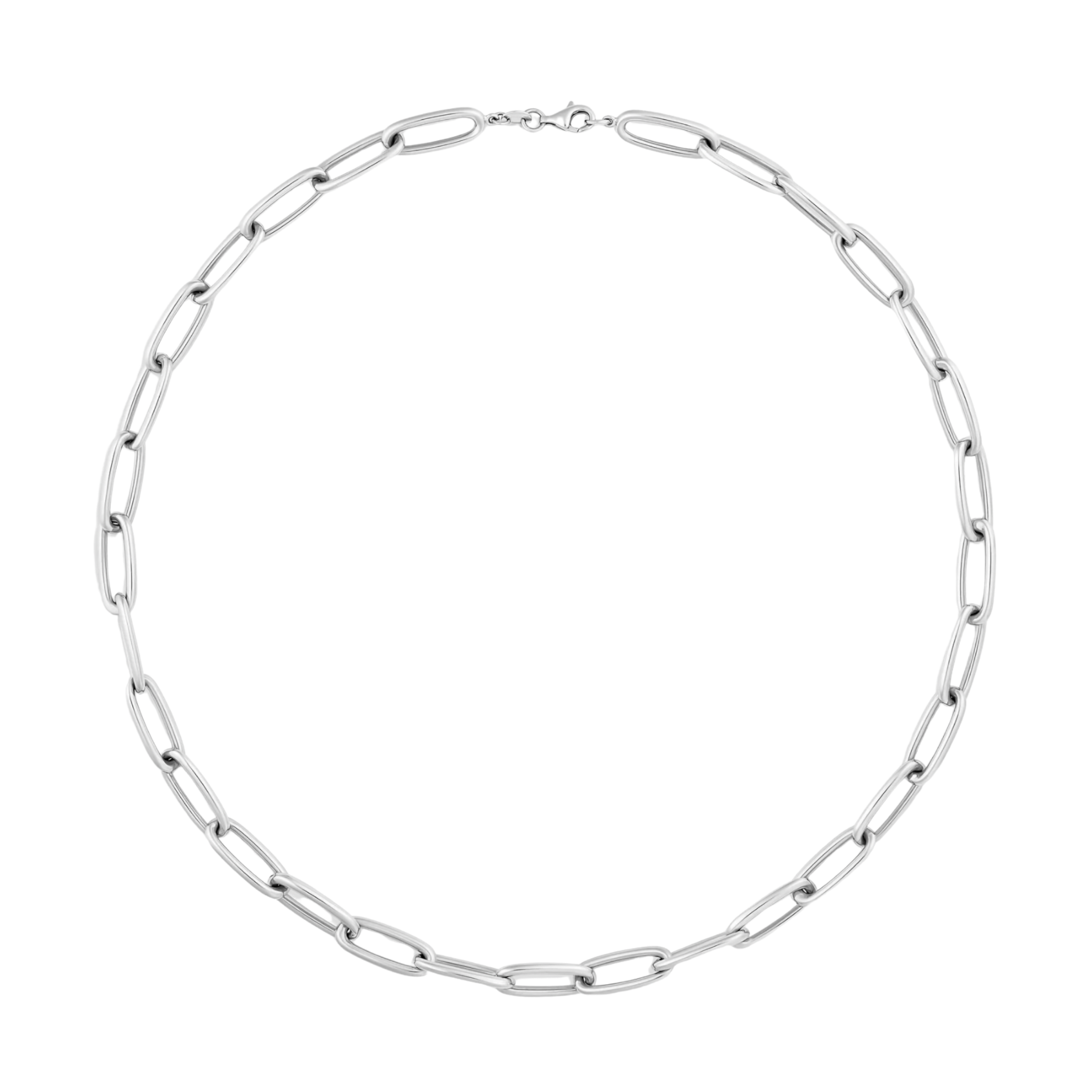 Silver chain necklace on a white background