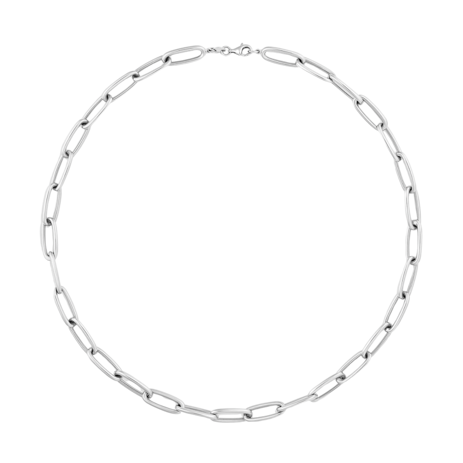 Silver chain necklace on a white background