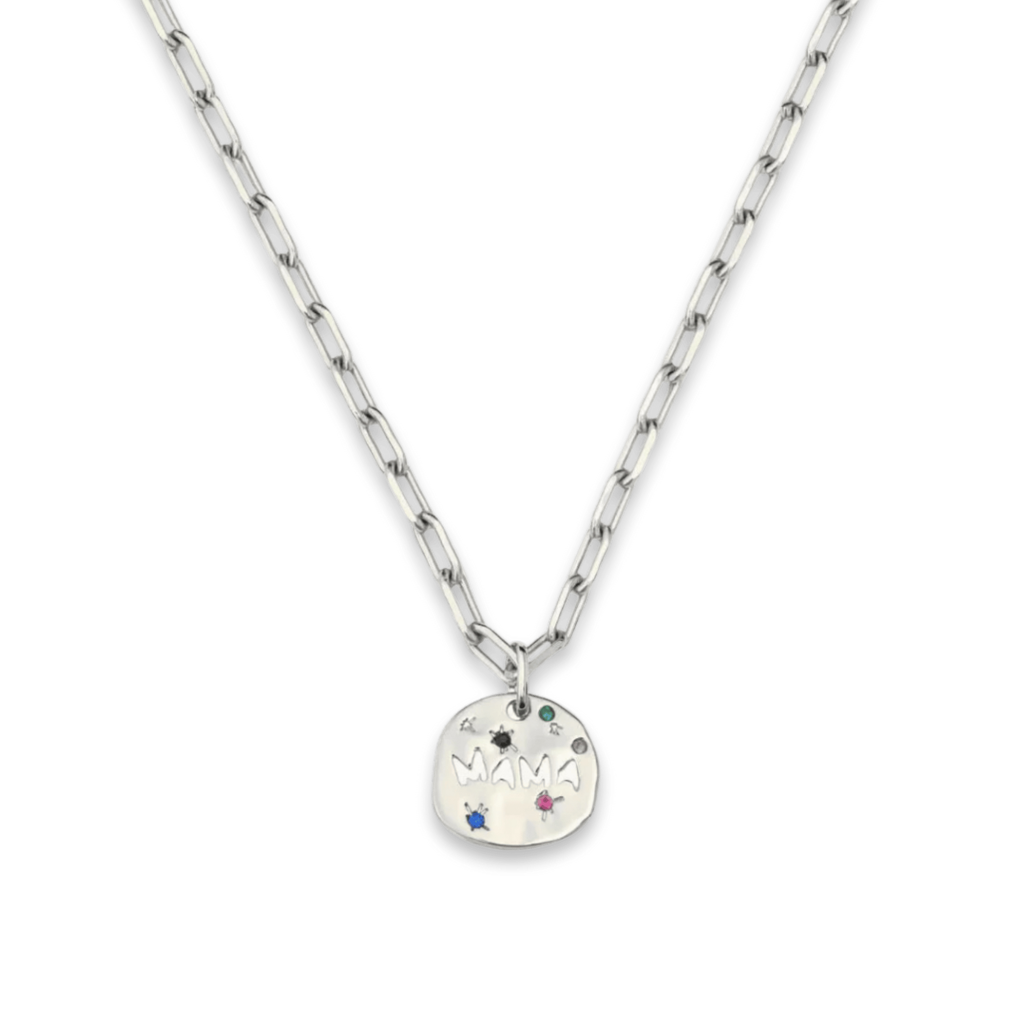 Necklace with a round pendant featuring colorful stones on a transparent background