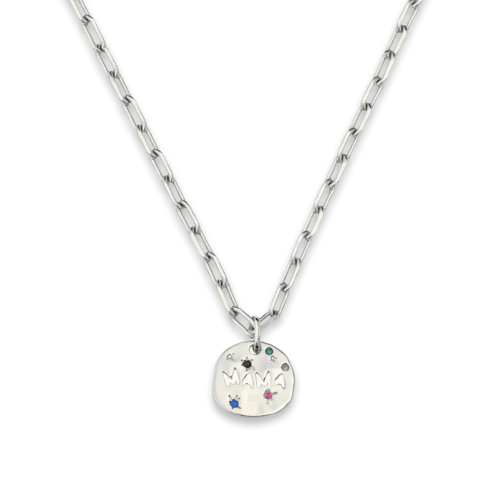 Necklace with a round pendant featuring colorful stones on a transparent background