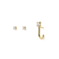 Gold earring and matching stud earrings on a white background