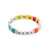 Colorful bracelet with 'MAMA' tiles on a white background