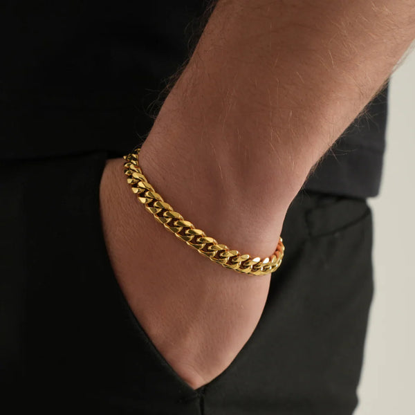 mens cuban bracelet in gold