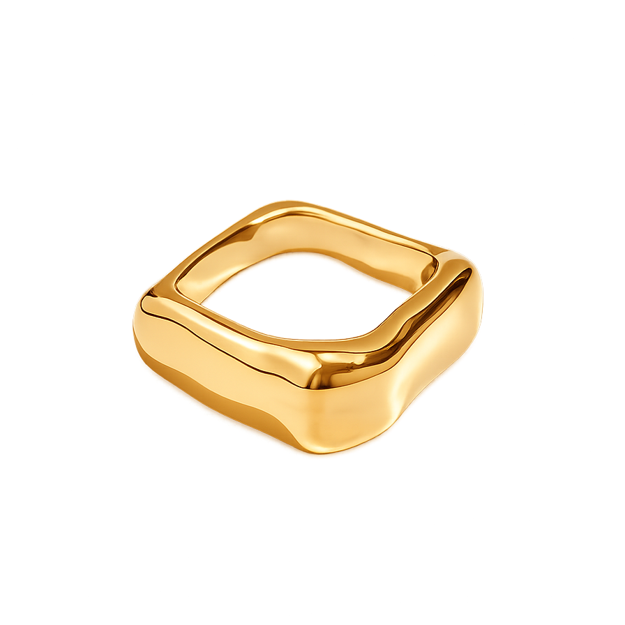 Gold ring with a modern design on a white background