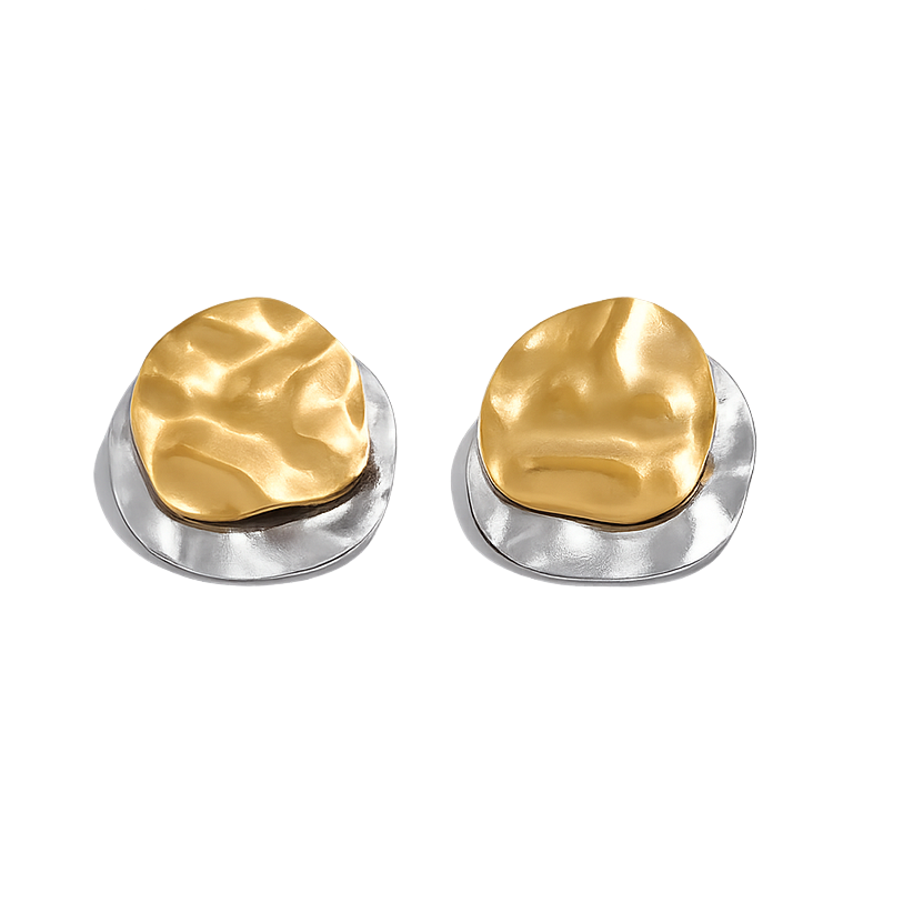 Pair of gold and silver earrings on a white background