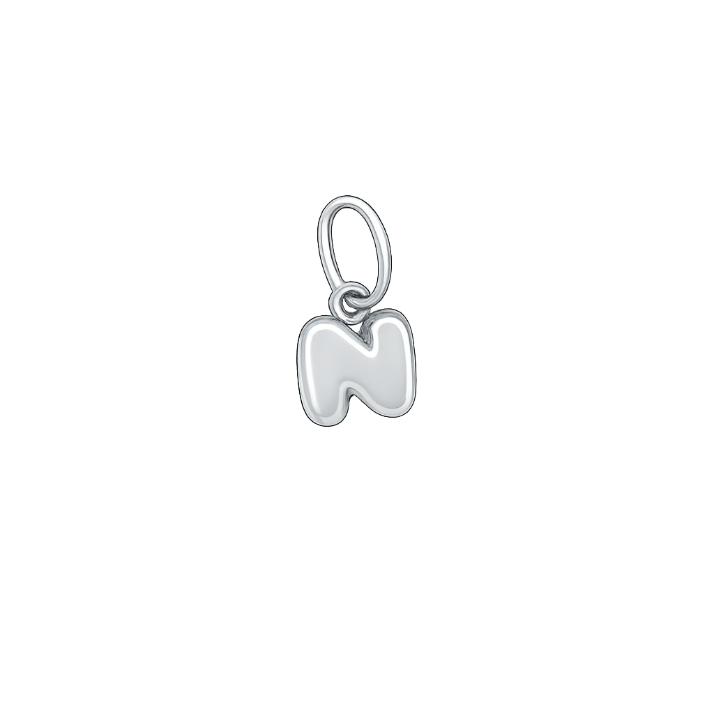Silver letter 'N' pendant on a white background