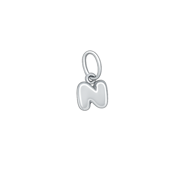 Silver letter 'N' pendant on a white background