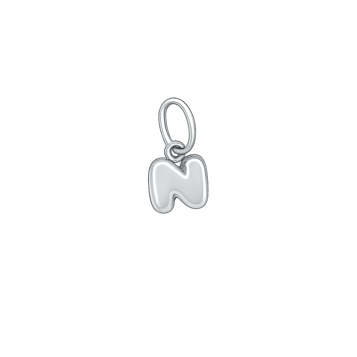 Silver letter 'N' pendant on a white background