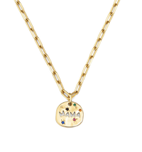 Gold necklace with a 'MAMA' pendant on a white background
