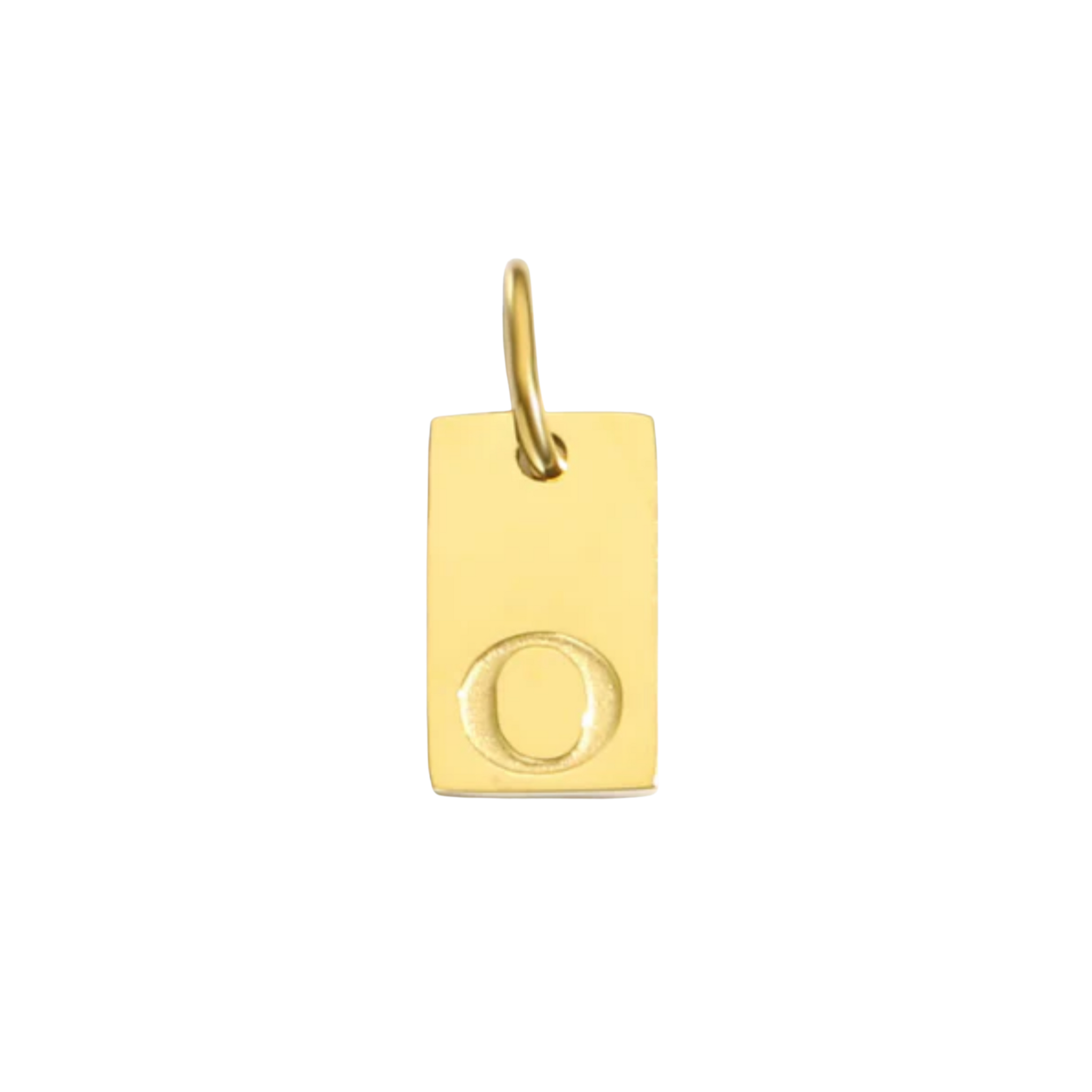 Gold pendant with letter 'O' on a white background