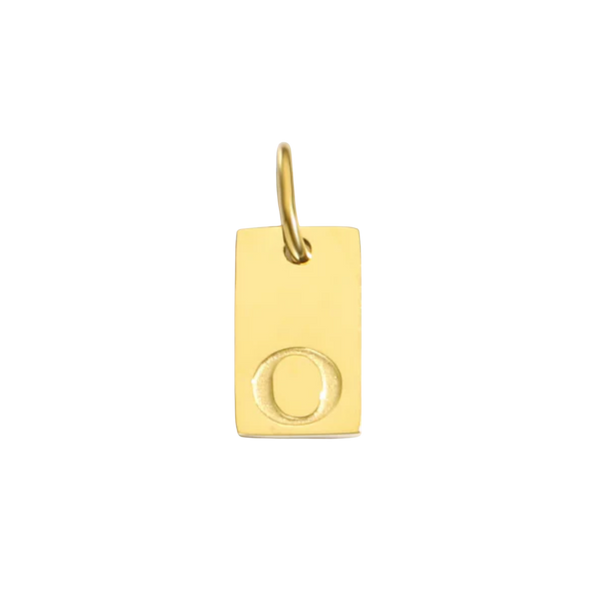 Gold pendant with letter 'O' on a white background
