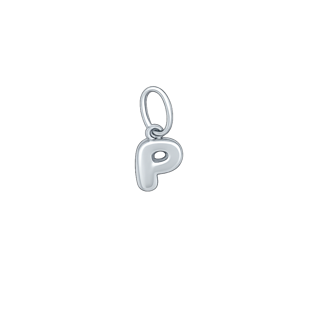 Silver letter 'P' pendant on a white background