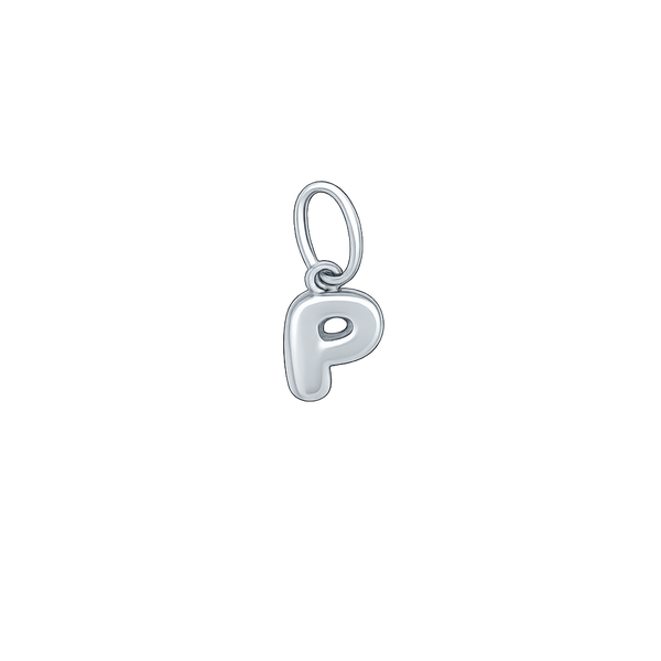 Silver letter 'P' pendant on a white background