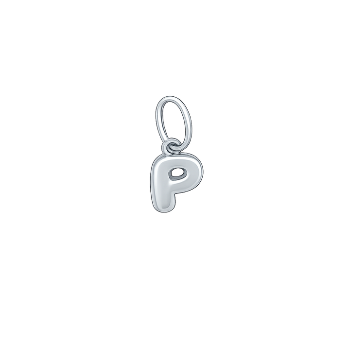 Silver letter 'P' pendant on a white background