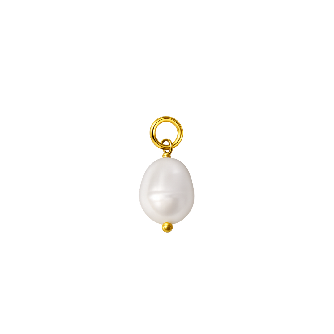 Pearl charm with gold ring on a white background
