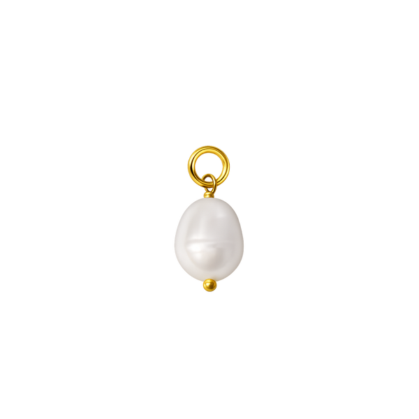 Pearl charm with gold ring on a white background