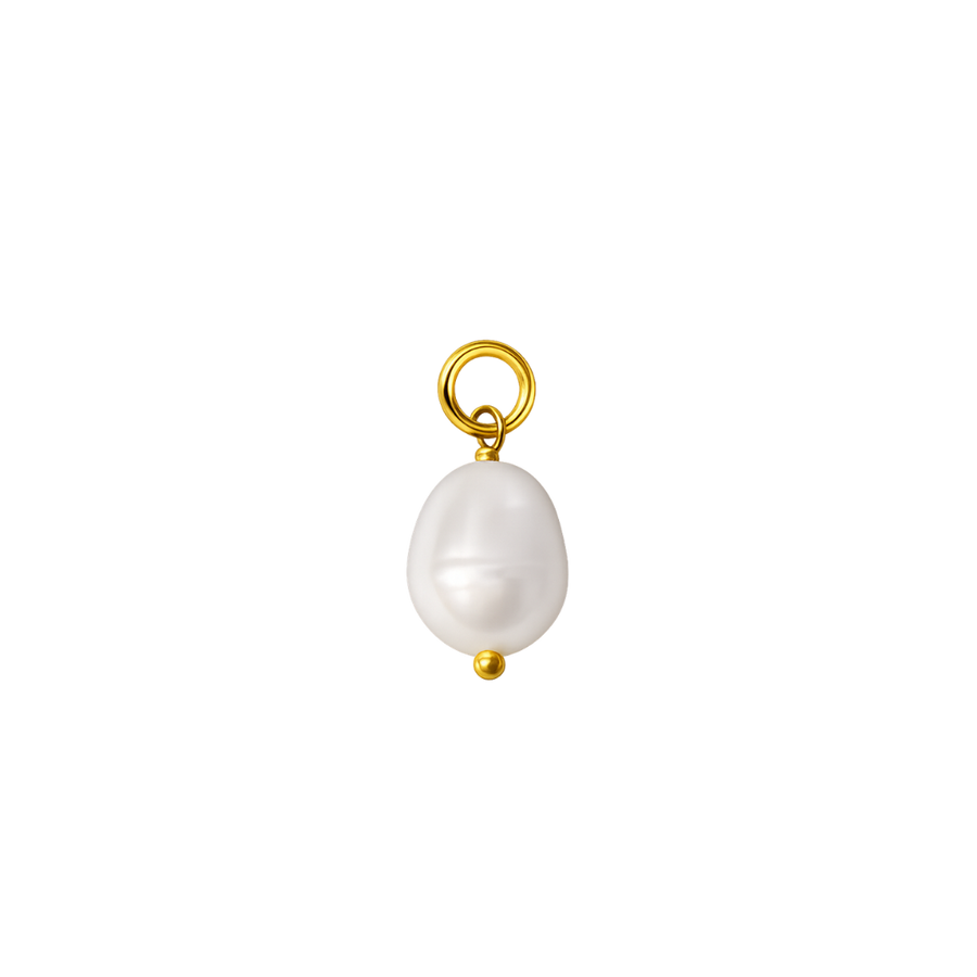 Pearl charm with gold ring on a white background