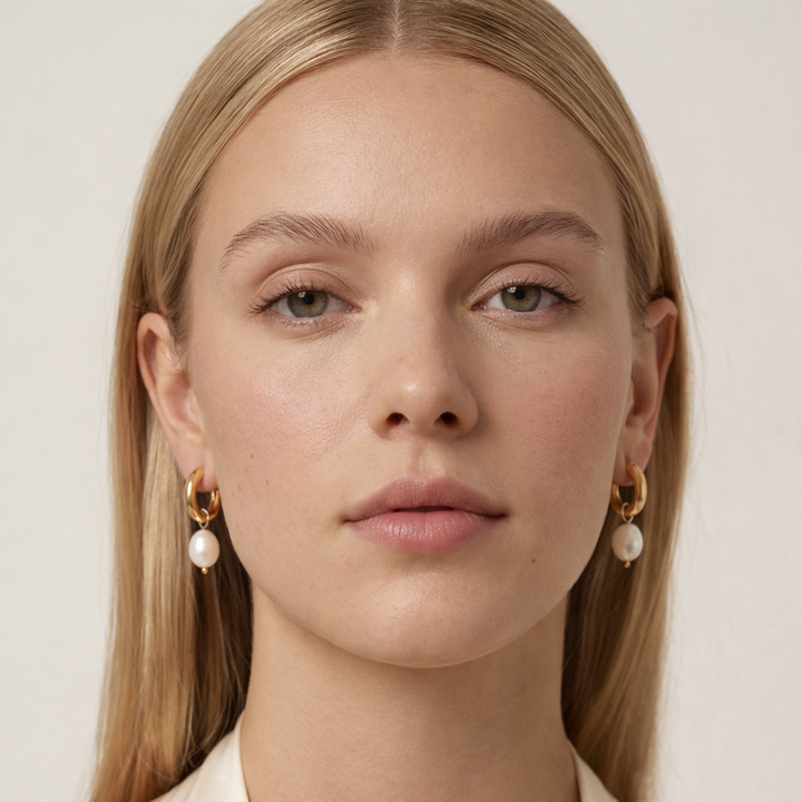 model pearl drop earrings