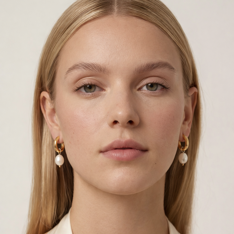 model pearl drop earrings