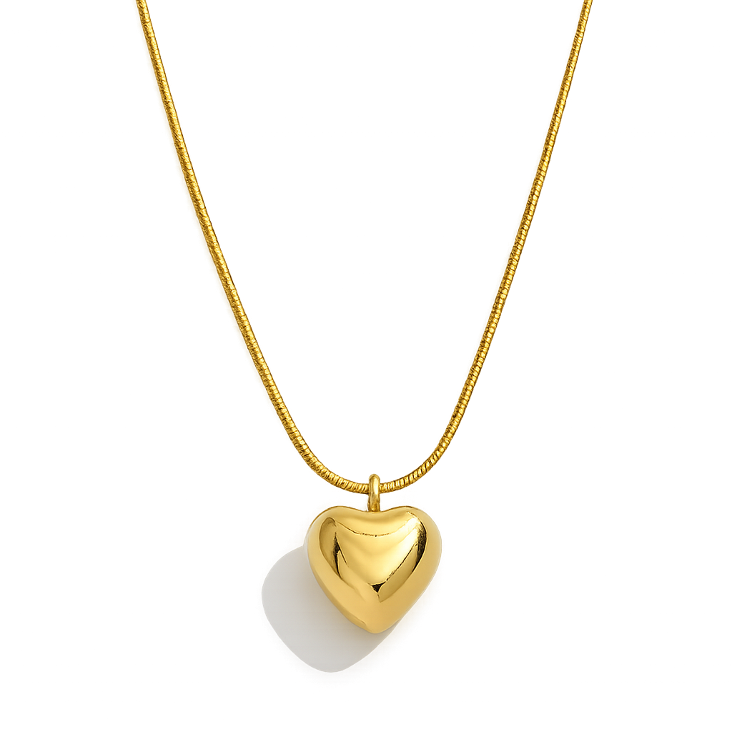 Gold heart-shaped pendant necklace on a white background