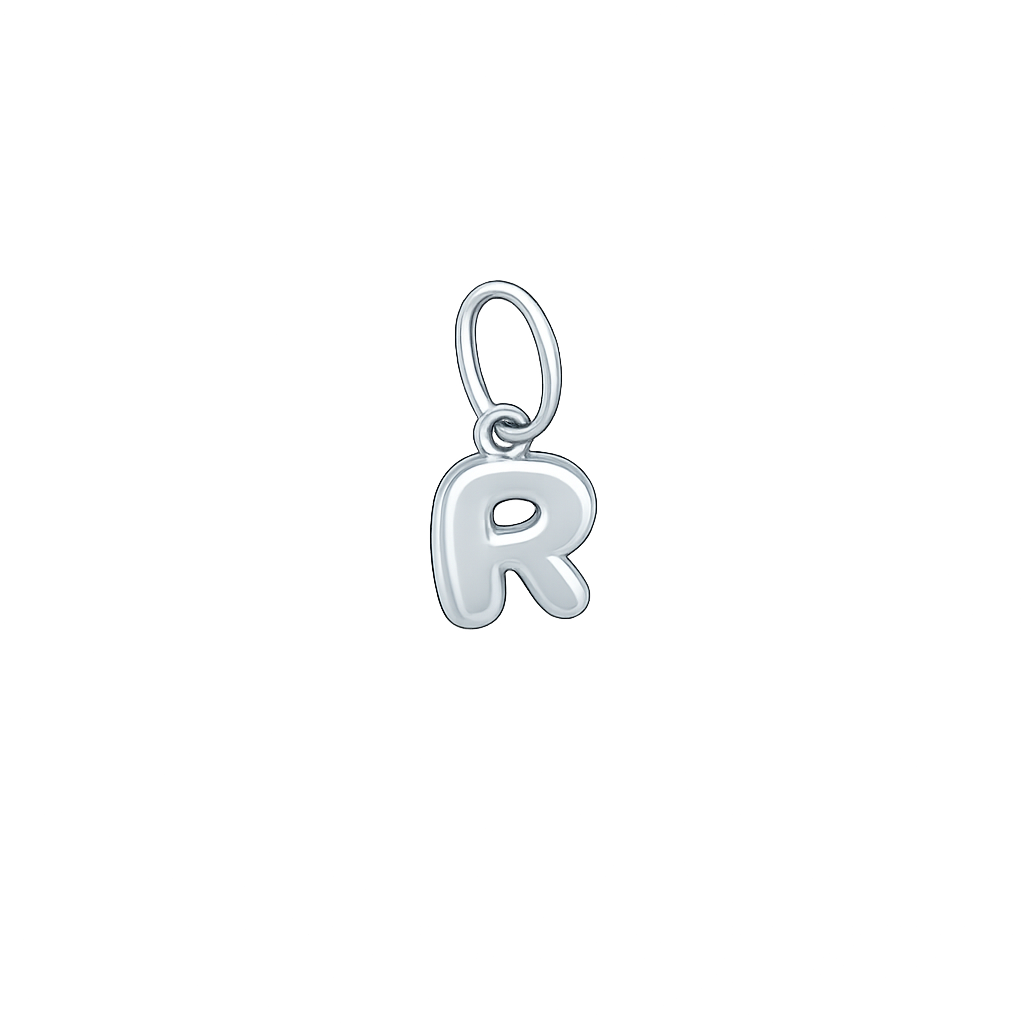 Silver letter 'R' pendant on a white background