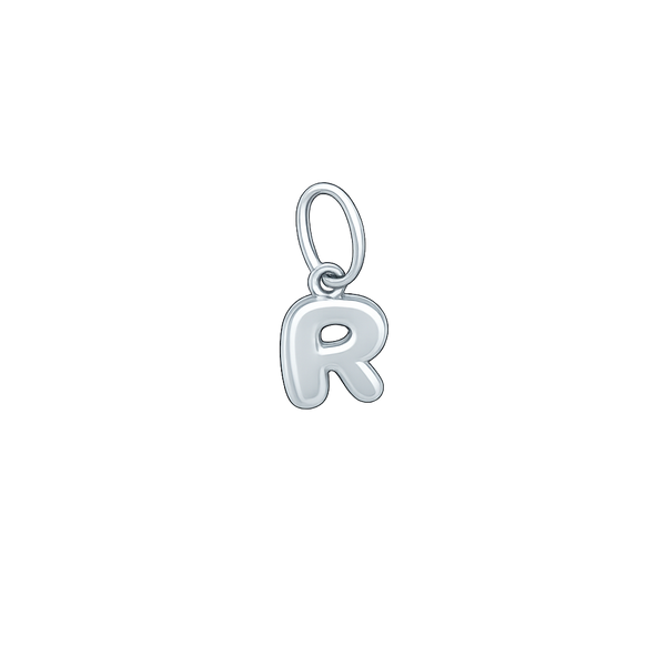 Silver letter 'R' pendant on a white background