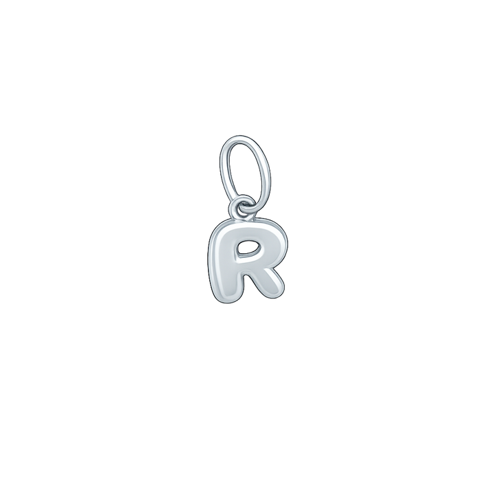 Silver letter 'R' pendant on a white background