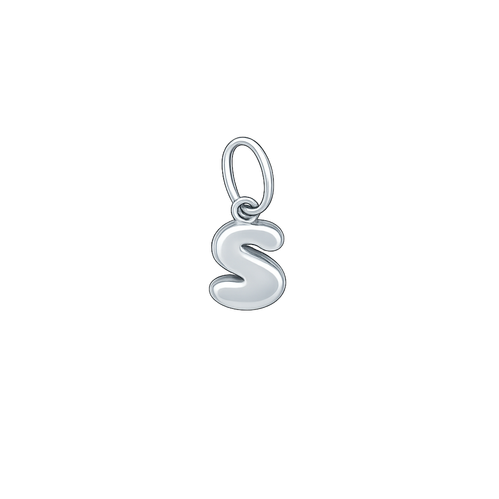 Silver letter 'S' pendant on a white background