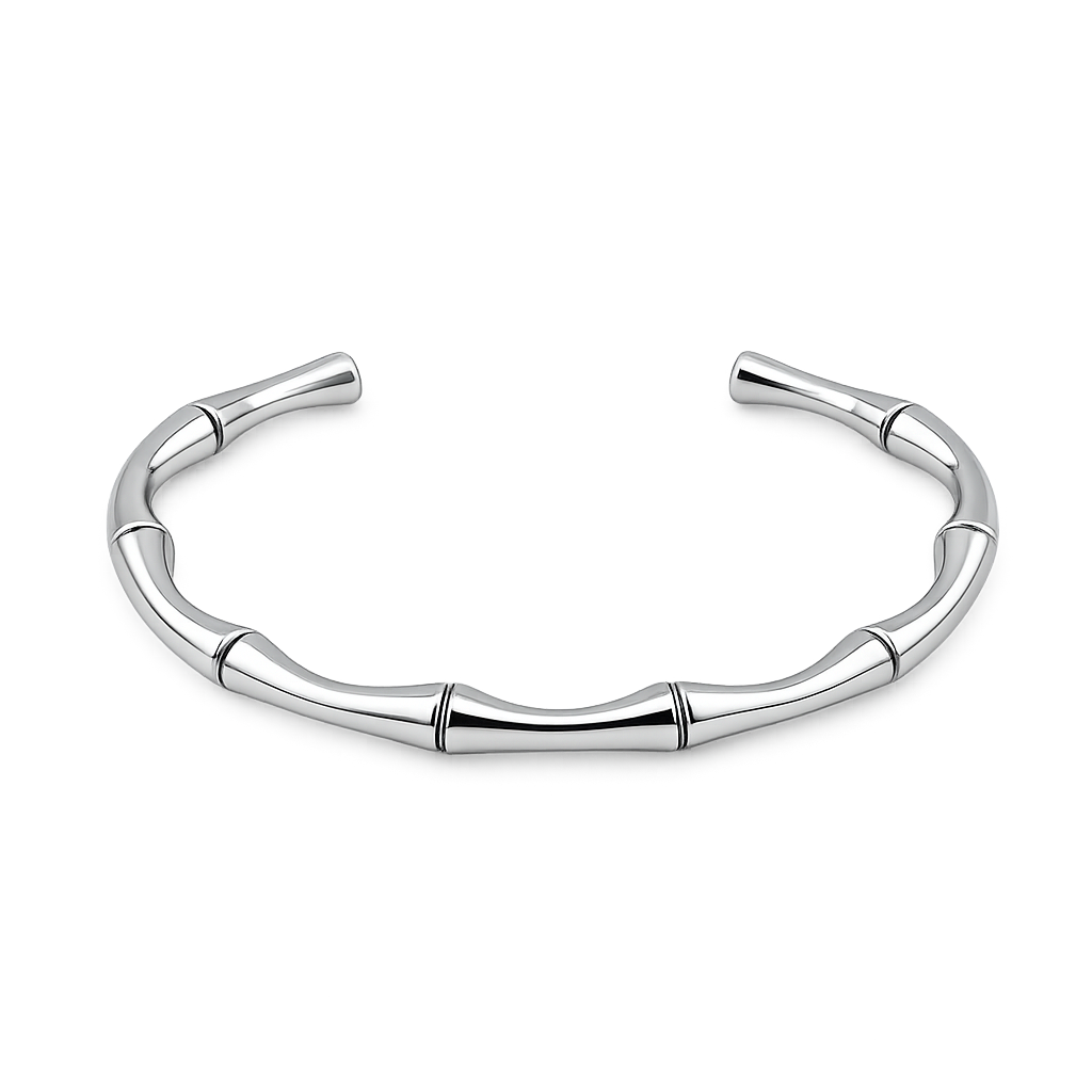 bamboo bangle on side in recycled silver