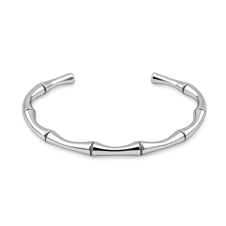 bamboo bangle on side in recycled silver
