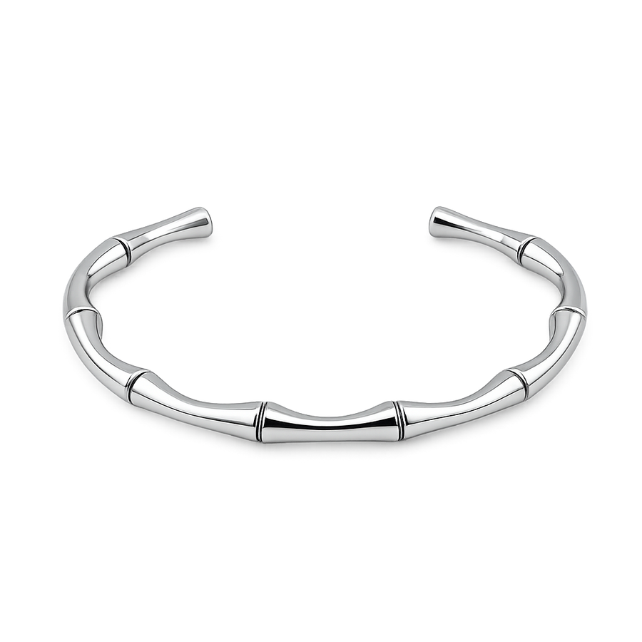 bamboo bangle on side in recycled silver