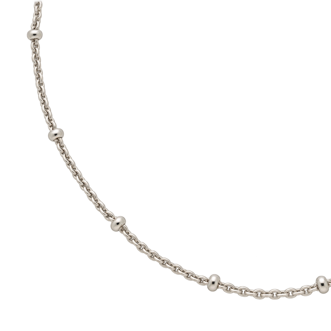 A gold chain necklace featuring evenly spaced, polished round bead links, shown against a solid white background.