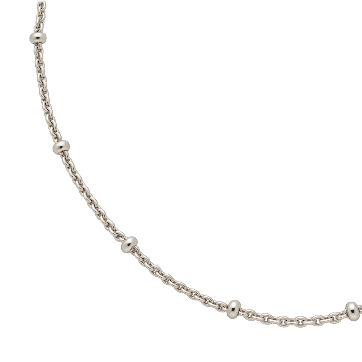 A gold chain necklace featuring evenly spaced, polished round bead links, shown against a solid white background.