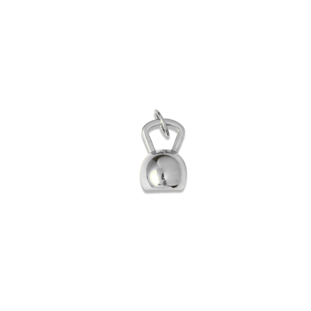 Silver bell charm on a white background