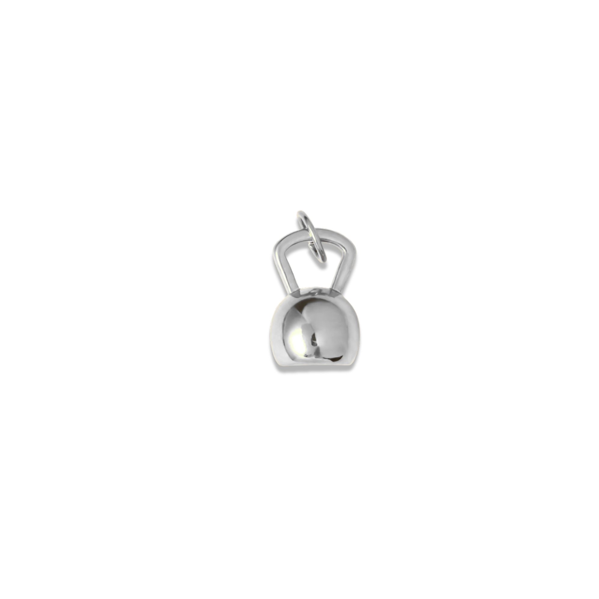 Silver bell charm on a white background