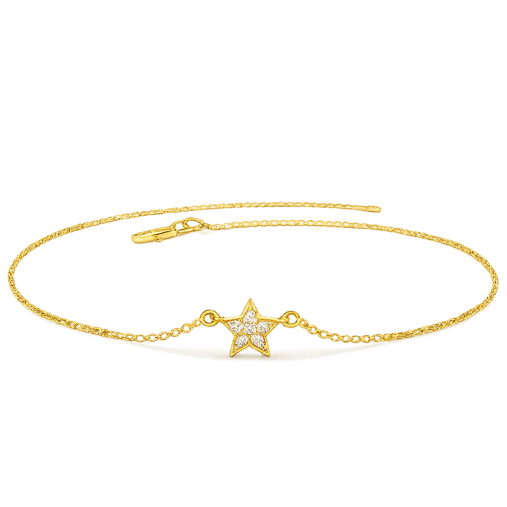 Gold bracelet with a star-shaped charm on a white background