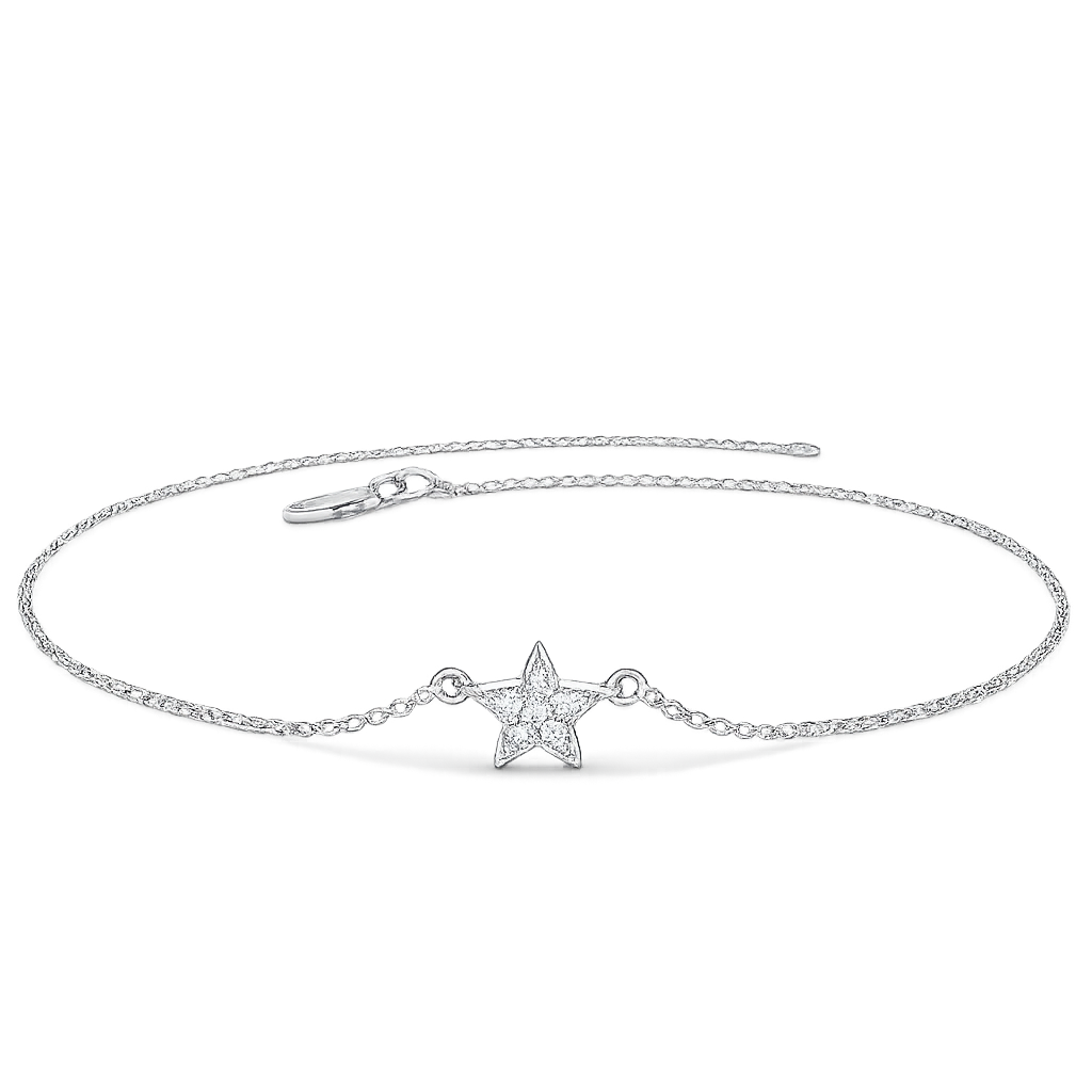 Silver bracelet with a star-shaped charm on a white background