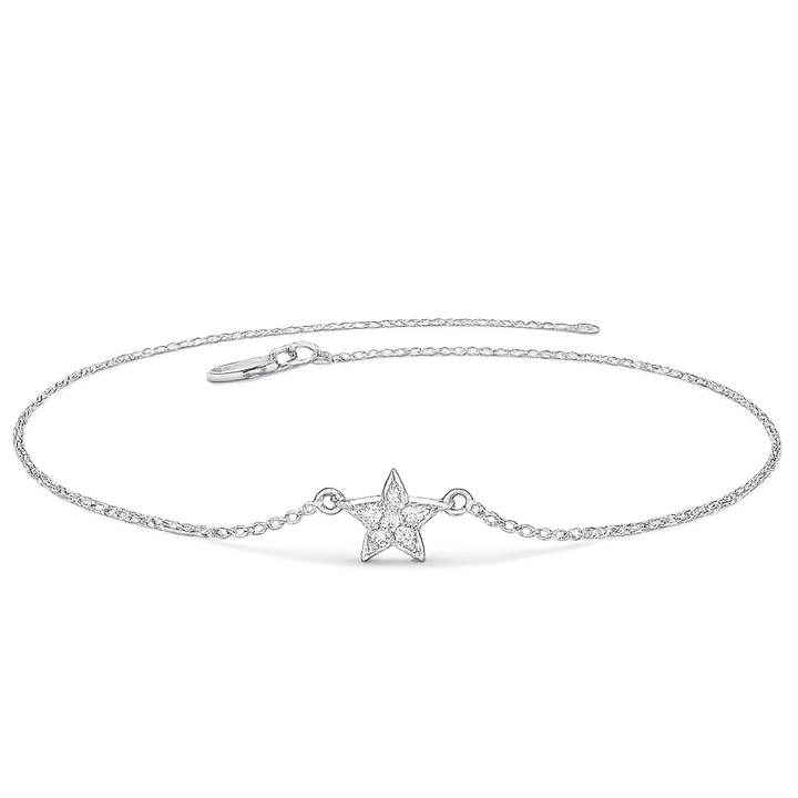 Silver bracelet with a star-shaped charm on a white background