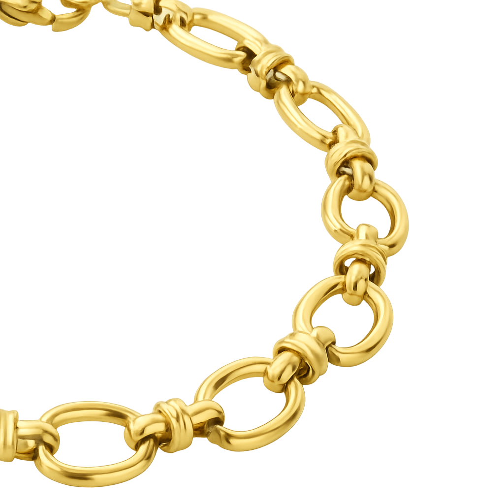 Gold chain bracelet on a white background