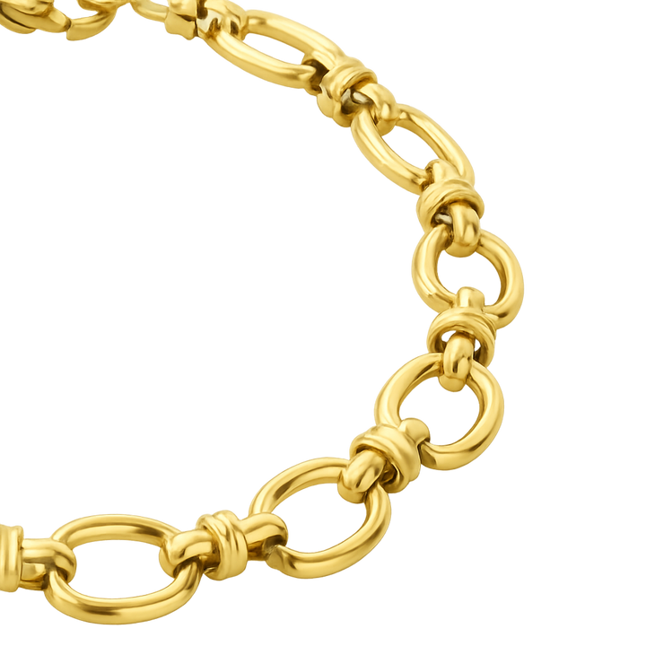 Gold chain bracelet on a white background