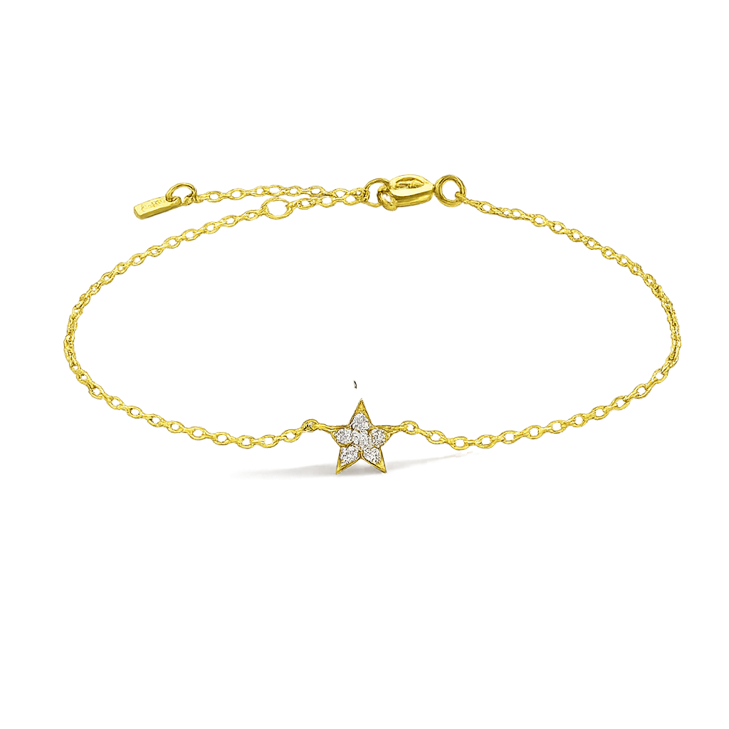 Gold bracelet with a star-shaped clasp on a white background