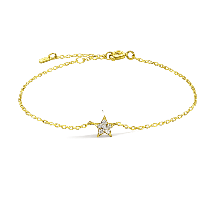 Gold bracelet with a star-shaped clasp on a white background