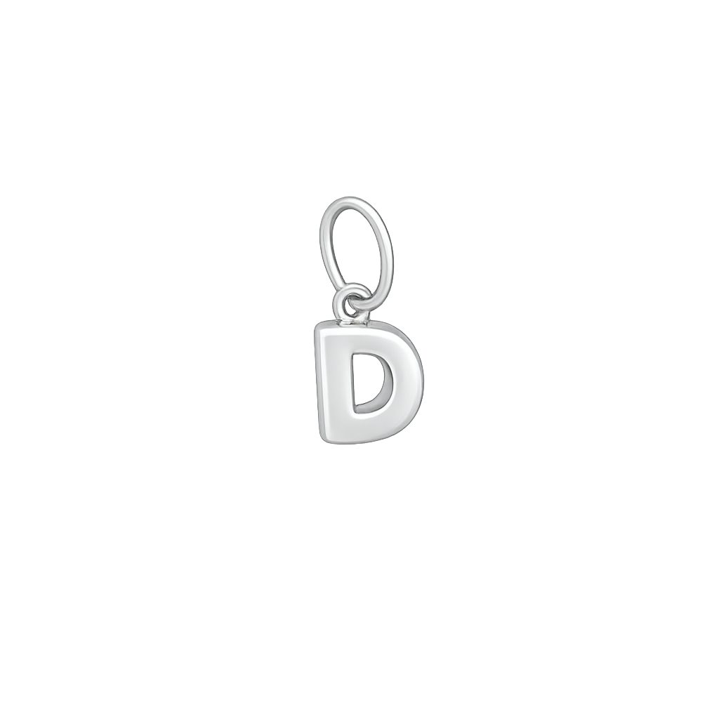 Silver letter 'D' pendant on a white background